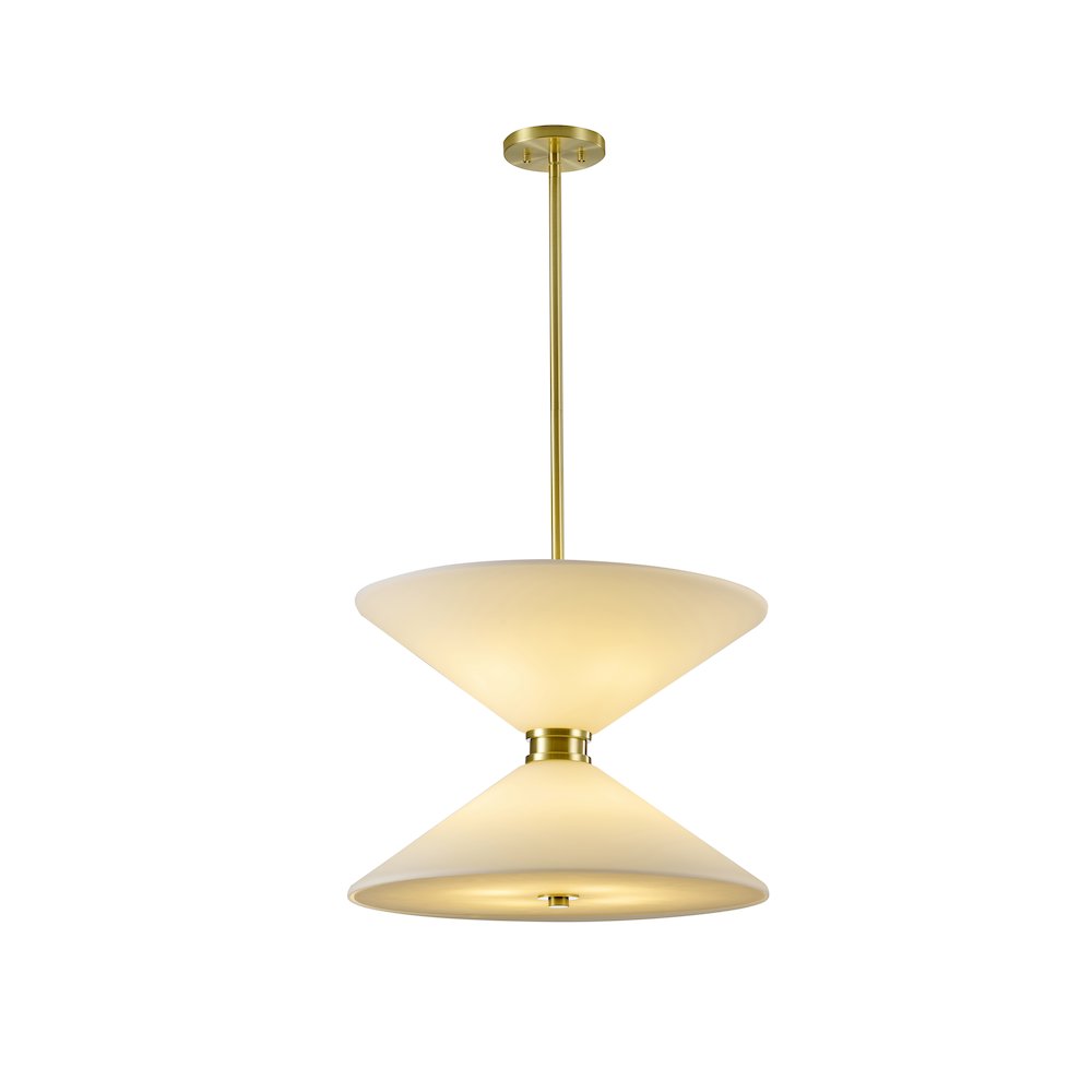 8-Light Satin Brass Pendant Lighting With White Frosted Glass Shades