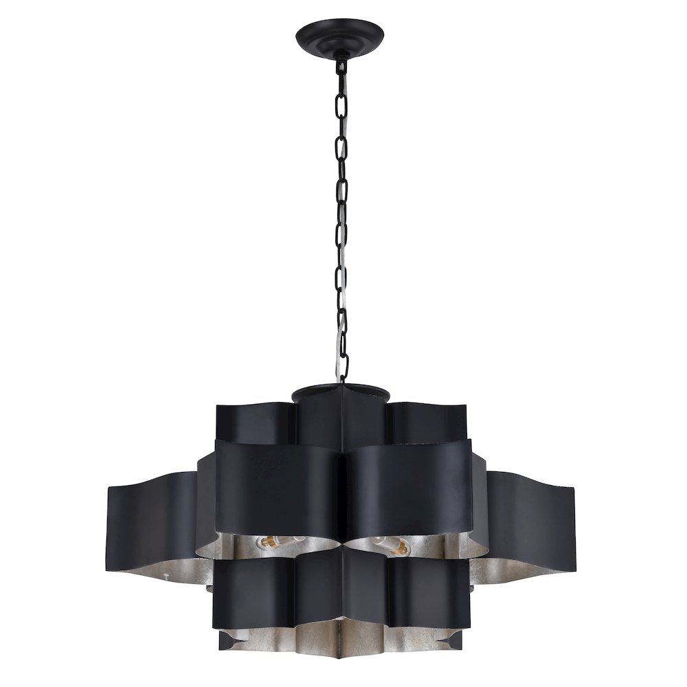 12-Light Matte Black Iron Chandelier With A Silver Leaf Interior