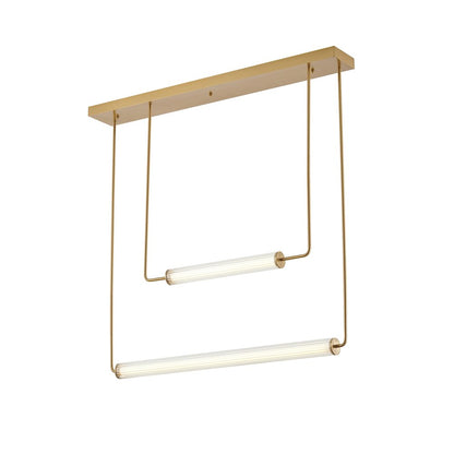 2-Light Brass LED Chandelier With Clear And White Glass Cylinder Shades