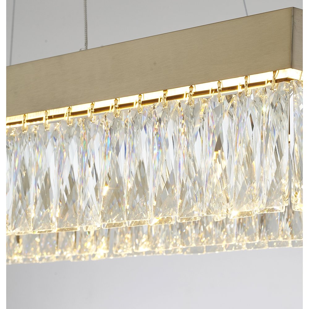 4-Light Gold Hairline LED Chandelier With Clear Crystals