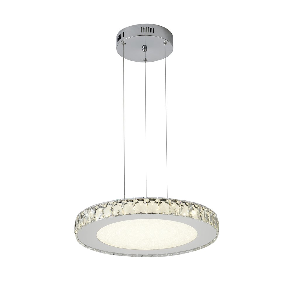 1-Light Chrome Dimmable LED Chandelier With Clear Crystals And A Diffuser