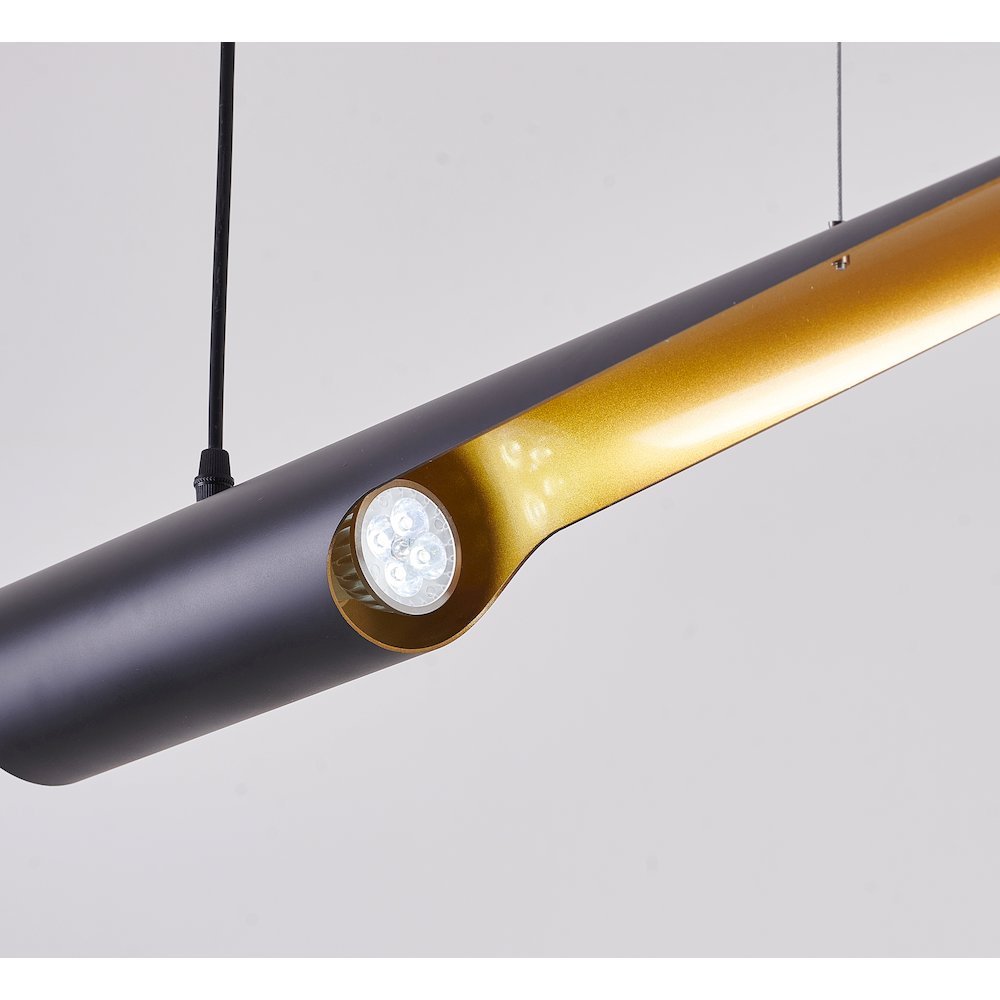 2-Light Black Tubed Pendant With A Gold Interior