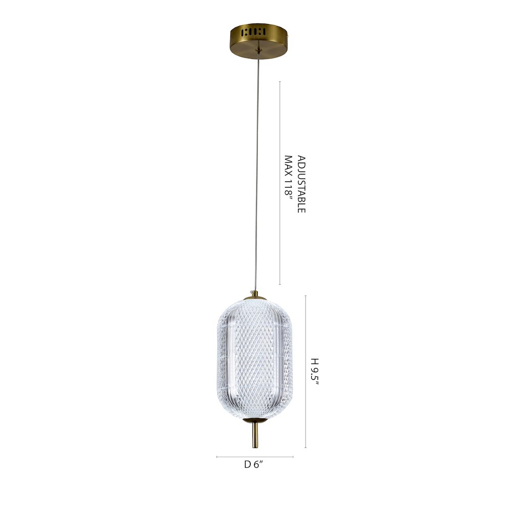 1-Light Brass Dimmable LED Single Pendant With A Clear PC Shade