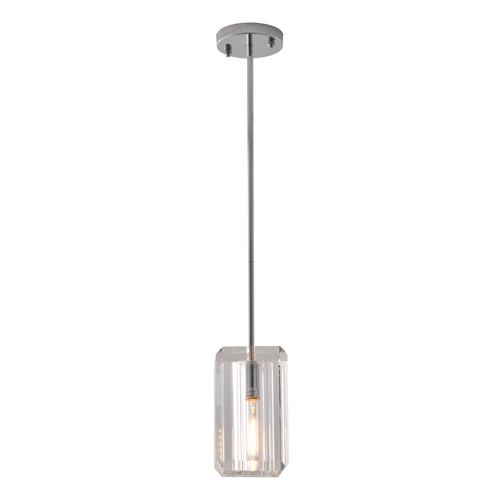 1-Light Chrome Single Pendant With A Clear Crystal Shade