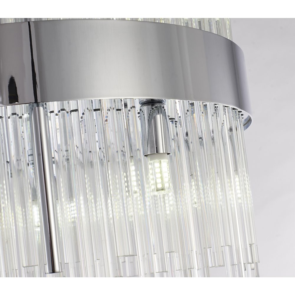 10-Light Chrome Chandelier With Clear Glass Rods
