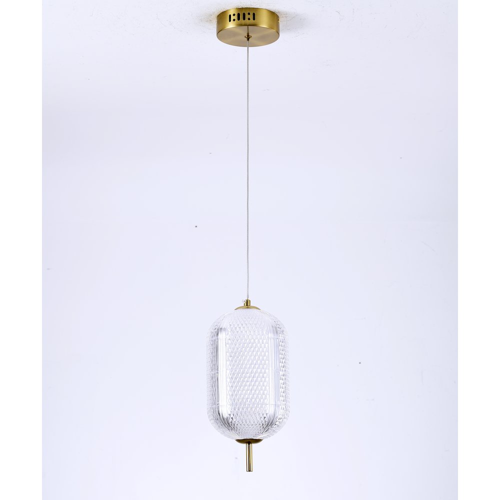 1-Light Brass Dimmable LED Single Pendant With A Clear PC Shade