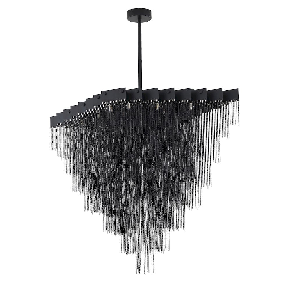 20-Light Satin Black Chandelier With Hanging Aluminum Chains