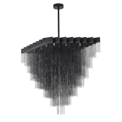 20-Light Satin Black Chandelier With Hanging Aluminum Chains
