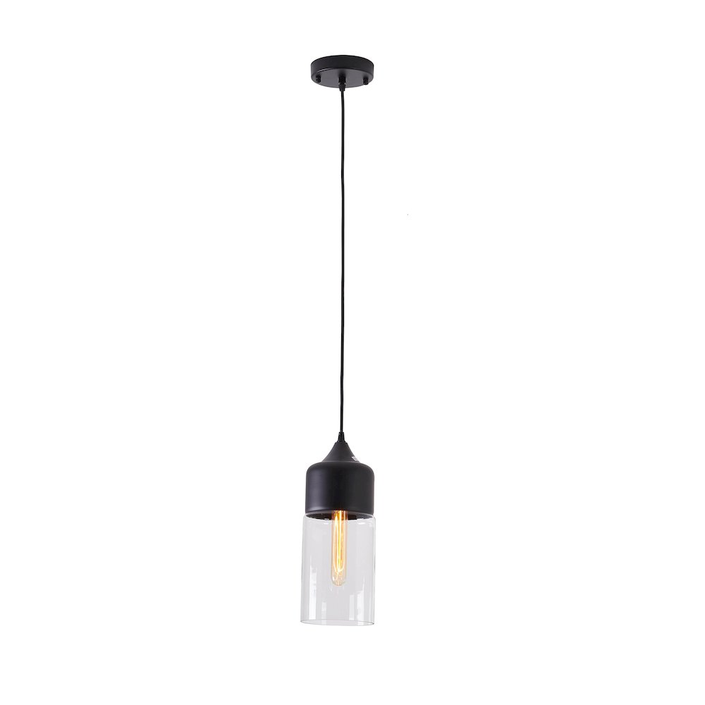 1-Light Matte Black Single Pendant With A Clear Glass Shade