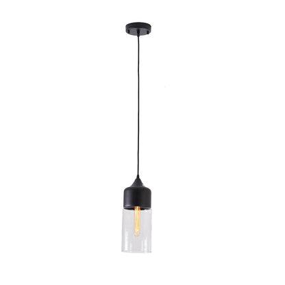 1-Light Matte Black Single Pendant With A Clear Glass Shade