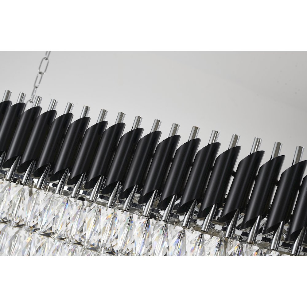 14-Light black and chrome chandelier with clear hanging crystal