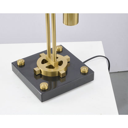 1-Light Brass Iron LED Table Lamp With A Shade And  A Black Alabaster Base