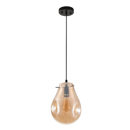 1-Light Black Single Pendant With An Amber Glass Shade