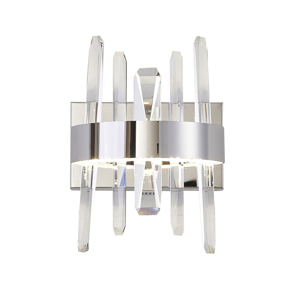 1-Light Chrome Stainless Steel LED Wall Sconce With Clear Crystal Accents