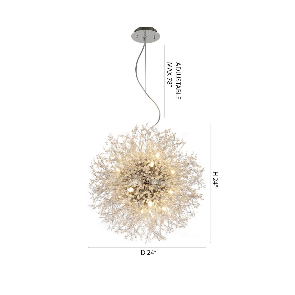 16-Light Chrome Stainless Steel Chandelier With Clear Crystal Accents