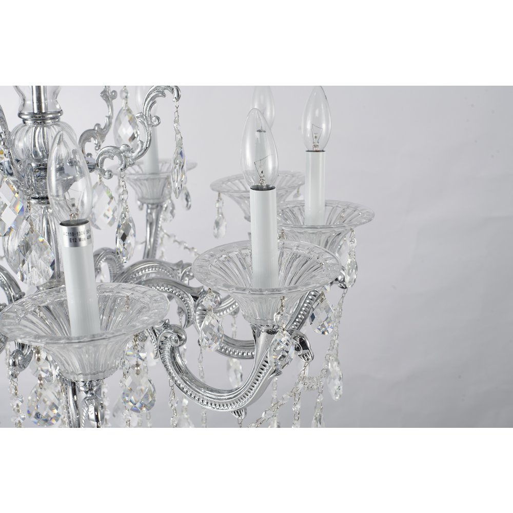 10-Light Chrome Metal Chandelier With Clear Hanging Crystals