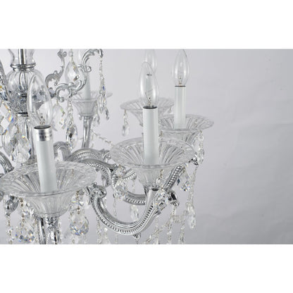 10-Light Chrome Metal Chandelier With Clear Hanging Crystals
