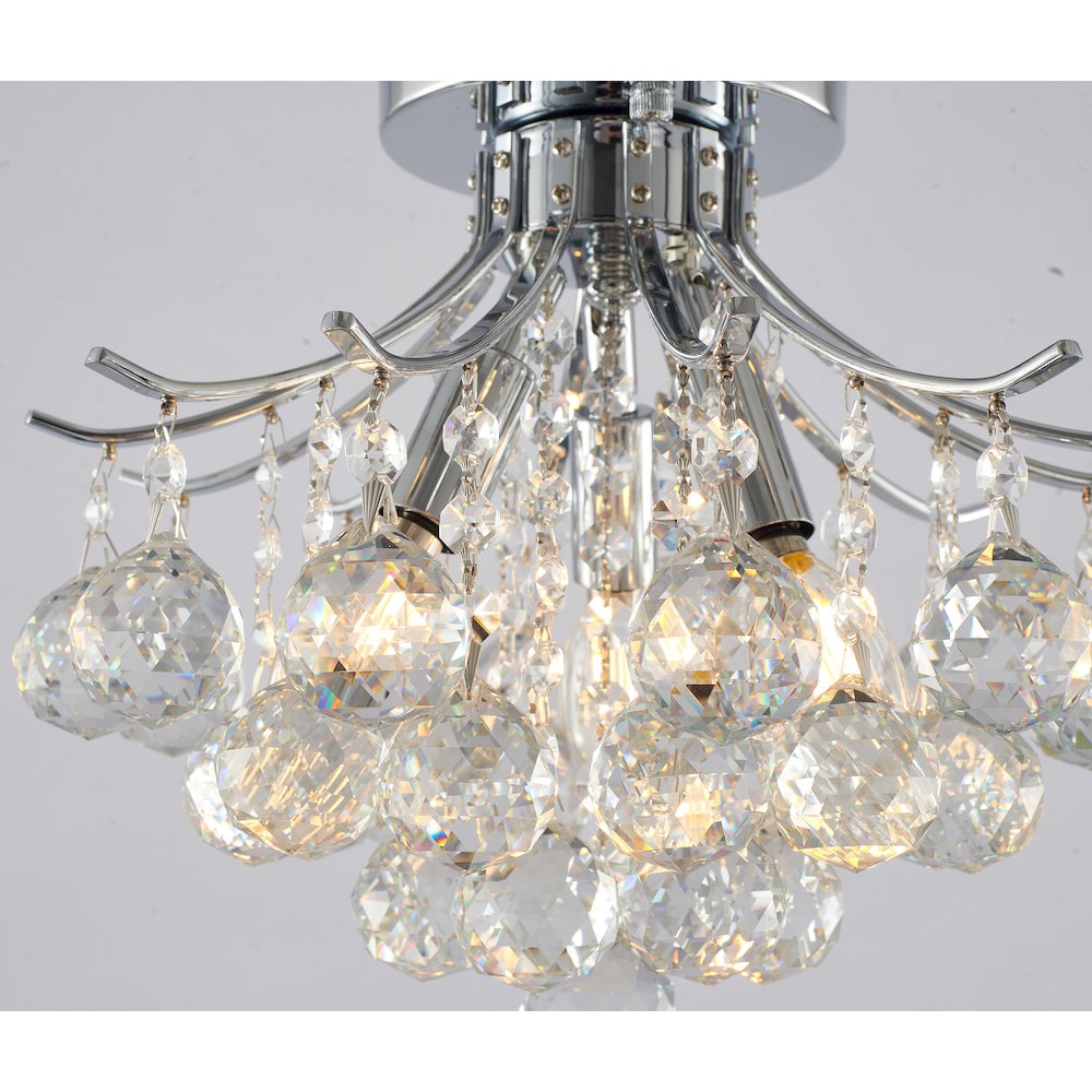 3-Light Chrome Metal Flush Mount With Clear Crystals