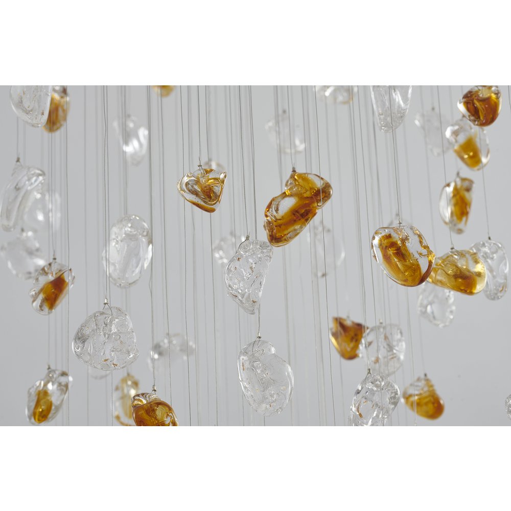 9-Light Brass Chandelier With Clear And Amber Glass Stones