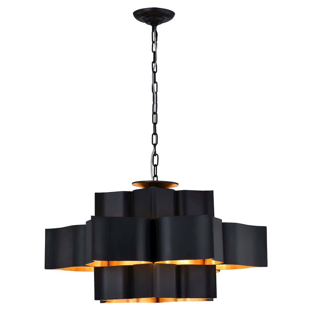 12-Light Matte Black Iron Chandelier With A Gold Leaf Interior