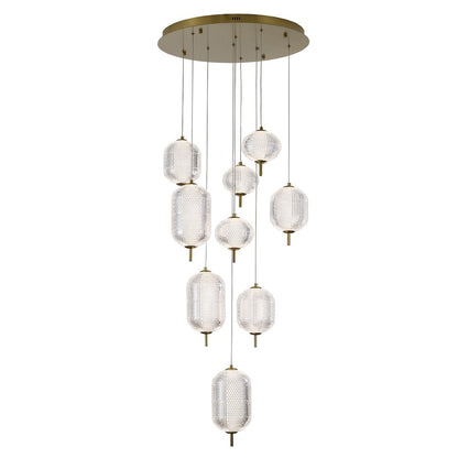 9-Light Flushed Brass Dimmable LED Chandelier With Hanging Clear  PC shades
