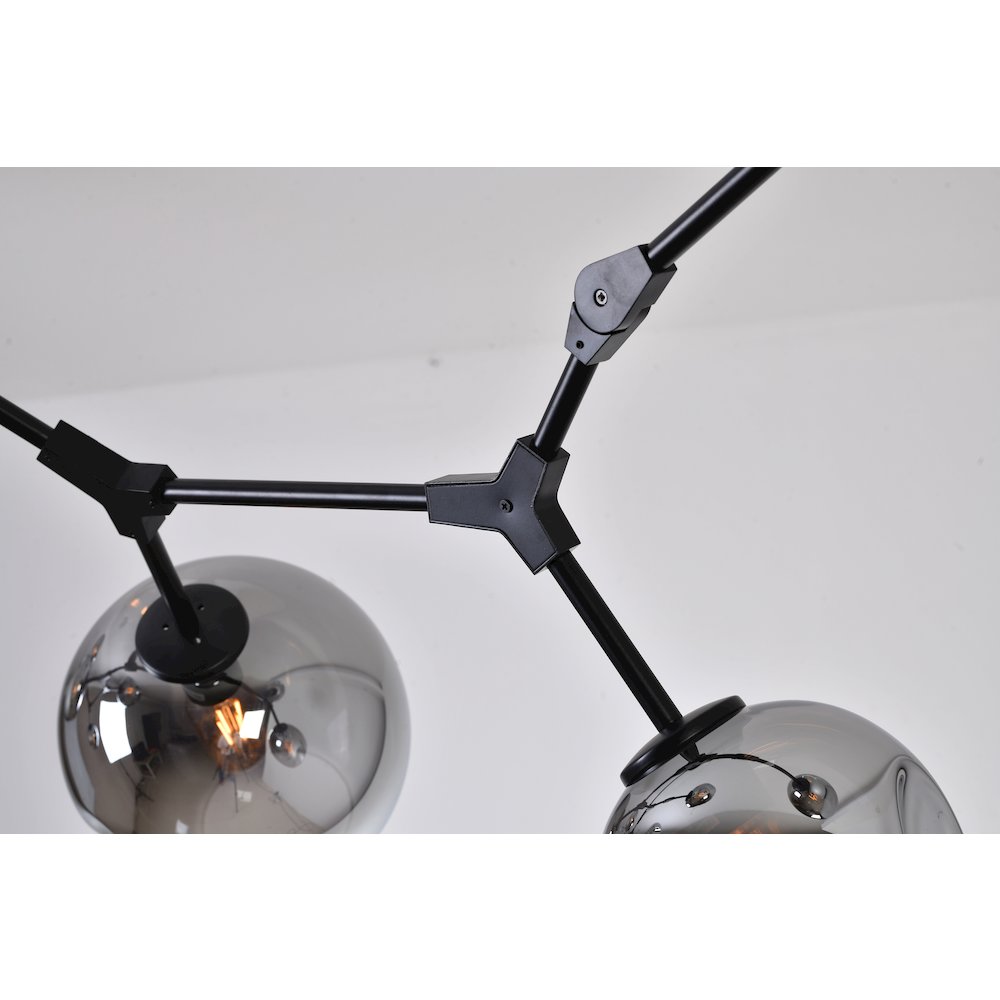 8-Light Matte Black Chandelier With Smoke Glass Shades