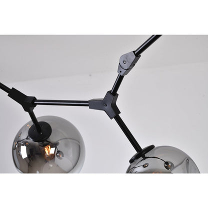 8-Light Matte Black Chandelier With Smoke Glass Shades