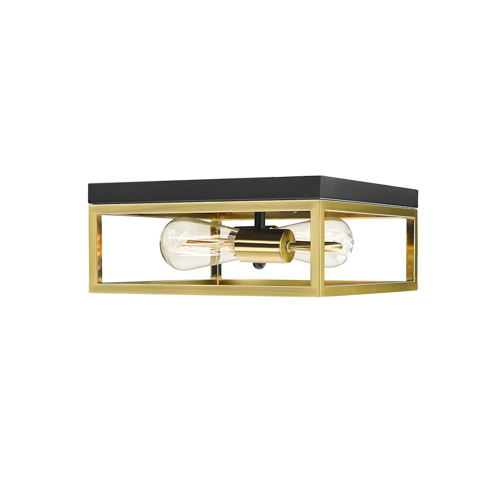2-Light Black And Gold Metal Flush Mount