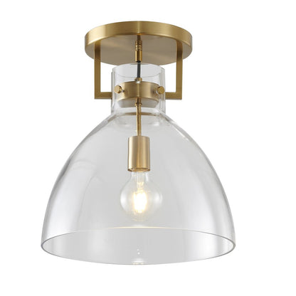 1-Light Brass Semi Flush Mount With A Clear Glass Shade