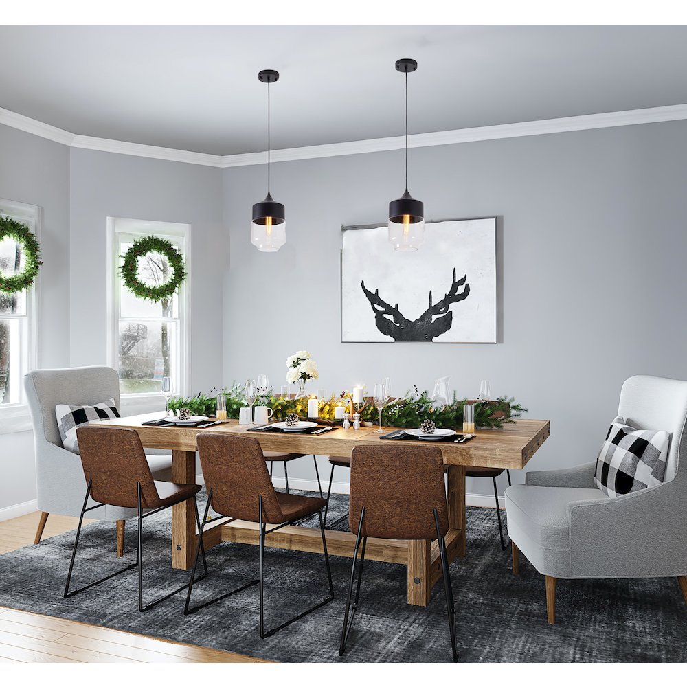 1-Light Matte Black Single Pendant With A Clear Glass Shade