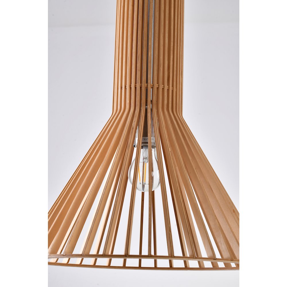 1-Light Natural Wood Single Pendant With A Black Fabric Cord