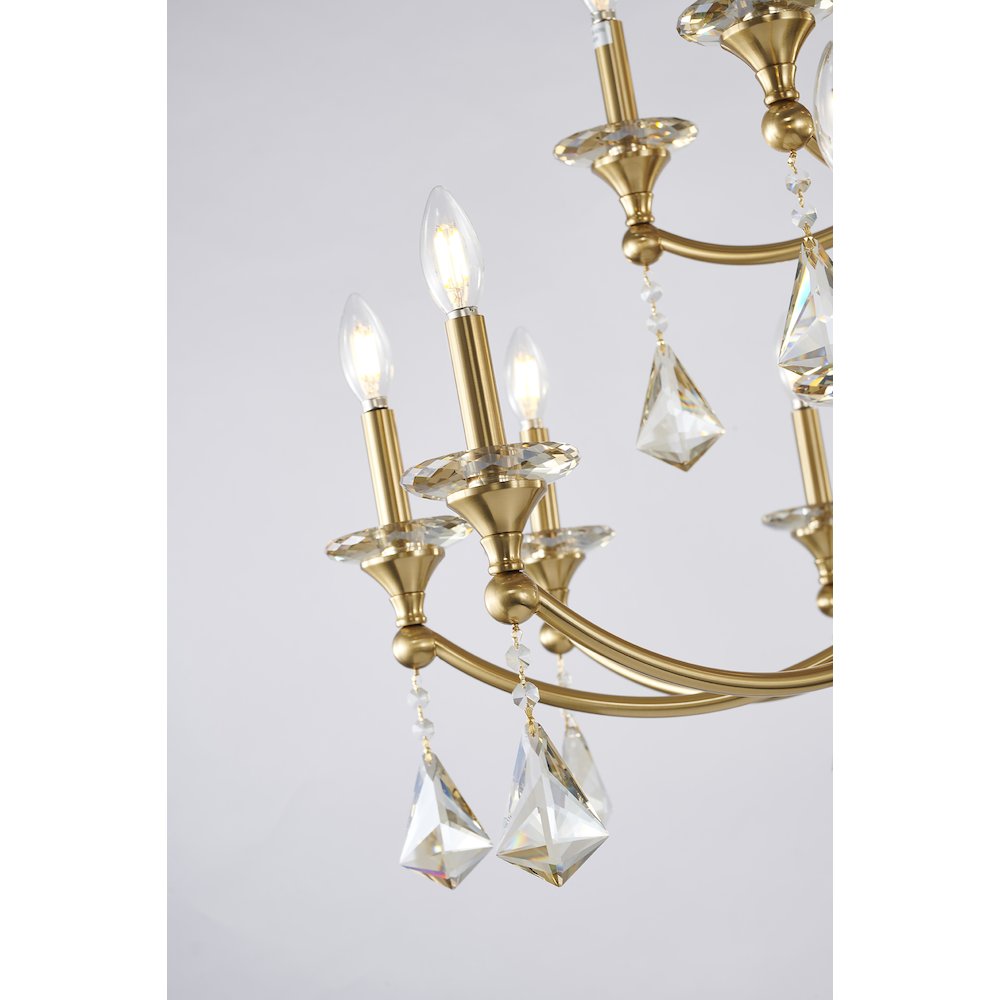 15-Light Satin Brass Chandelier With Clear And Champagne Crystals