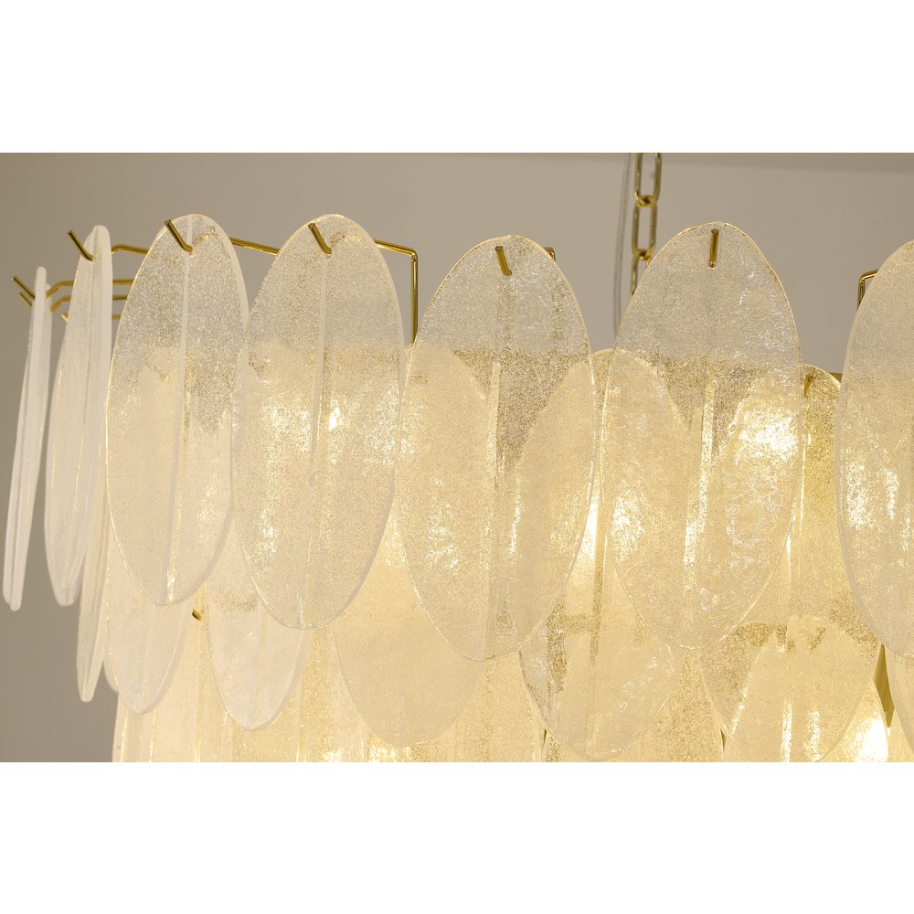 12-Light Brass Chandelier With Frosted Glass