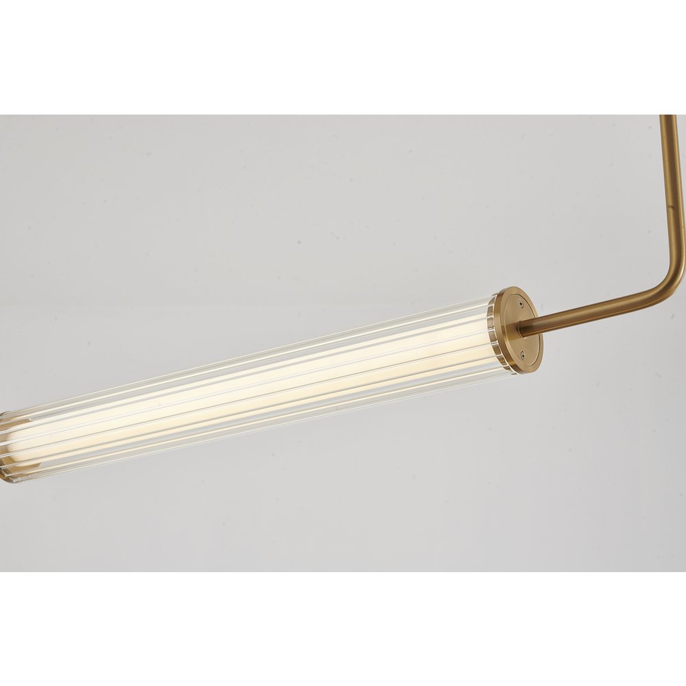 2-Light Brass LED Chandelier With Clear And White Glass Cylinder Shades