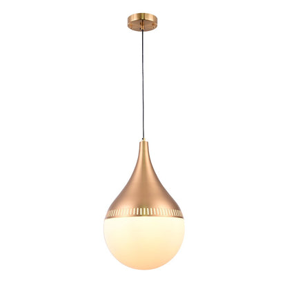 1-Light Gold Metal Pendant With A Milk White Glass Shade