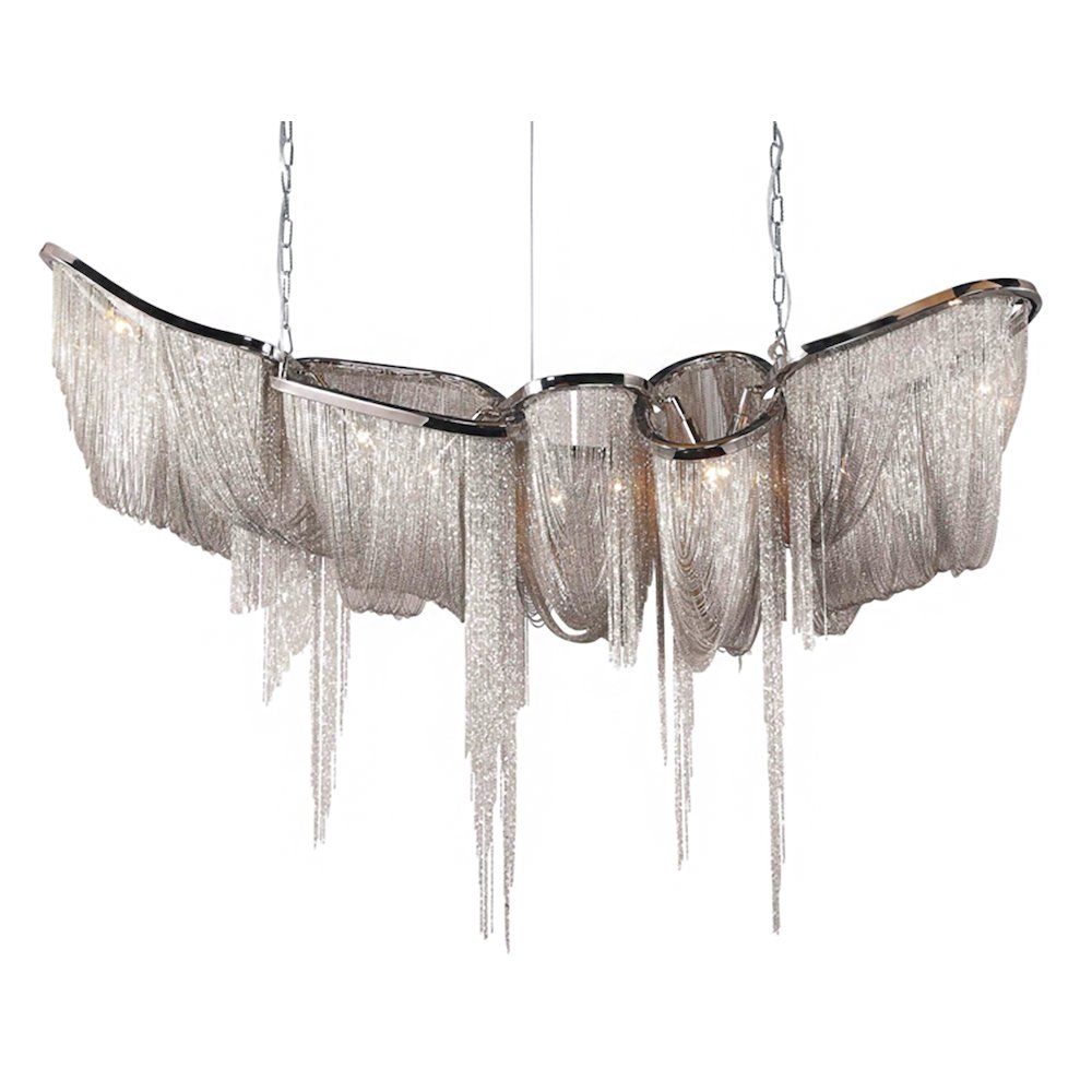 10-Light Chrome Metal Chandelier With Waterfall Iron Chain