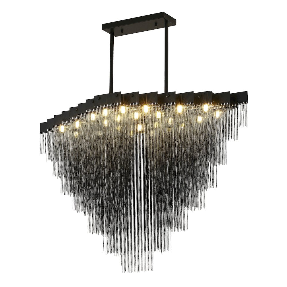 24-Light Satin Black Chandelier With Hanging Aluminum Chains