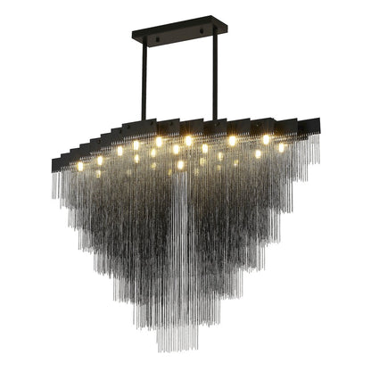 24-Light Satin Black Chandelier With Hanging Aluminum Chains