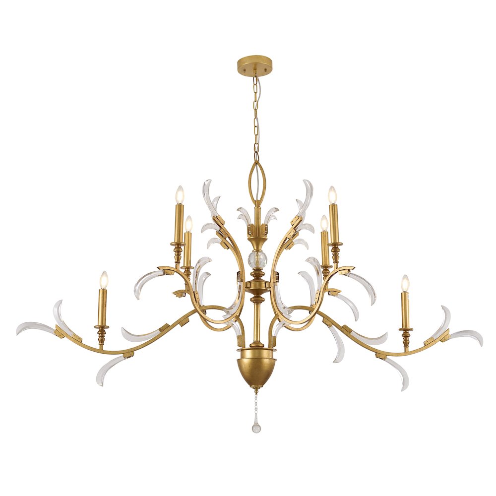 6-Light Gold Metal Leaf Chandelier With Clear Crystals