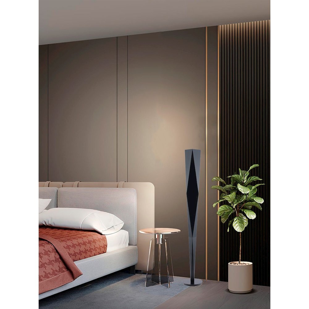 1-Light Black Stainless Steel LED Floor Lamp With A White Acrylic Shade