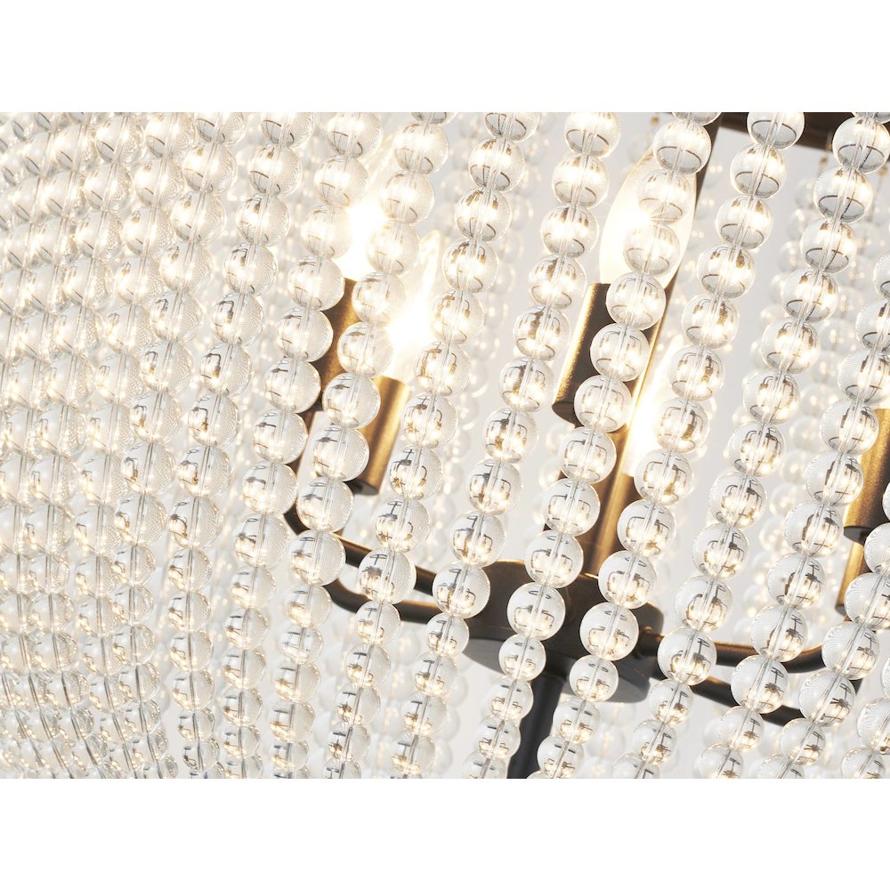 6-Light Satin Black Chandelier With Clear Beaded hanging Glass