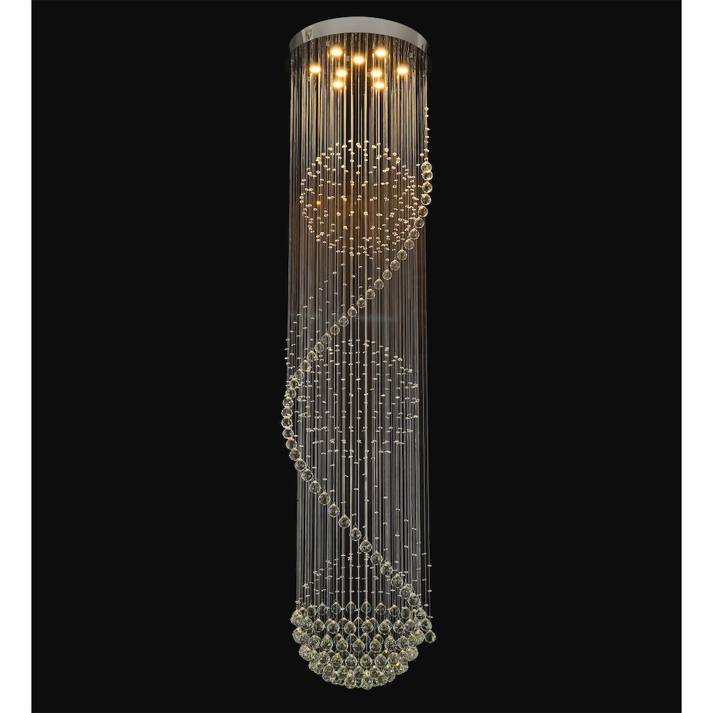 9-Light Chrome Chandelier With Clear Hanging Crystals And Beads