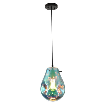 1-Light Black Single Pendant With A Blue Glass Shade