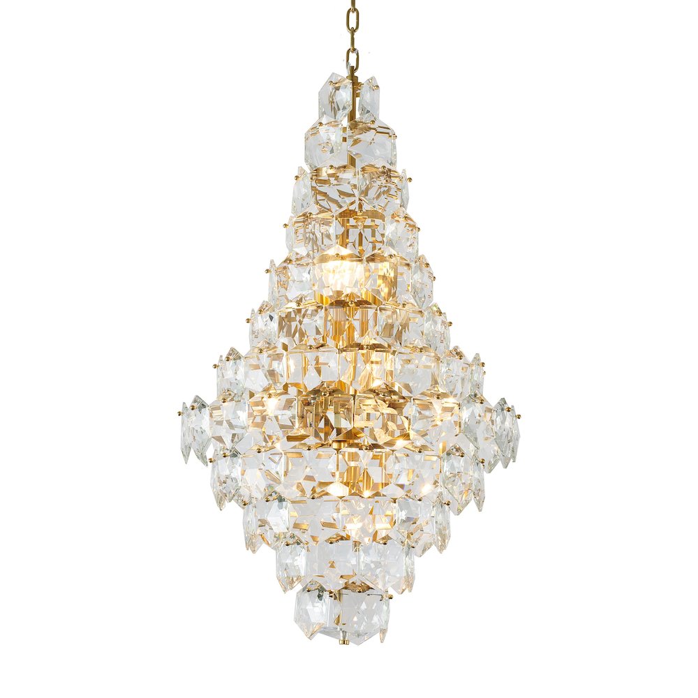 15-Light Brass Chandelier With Clear Crystals