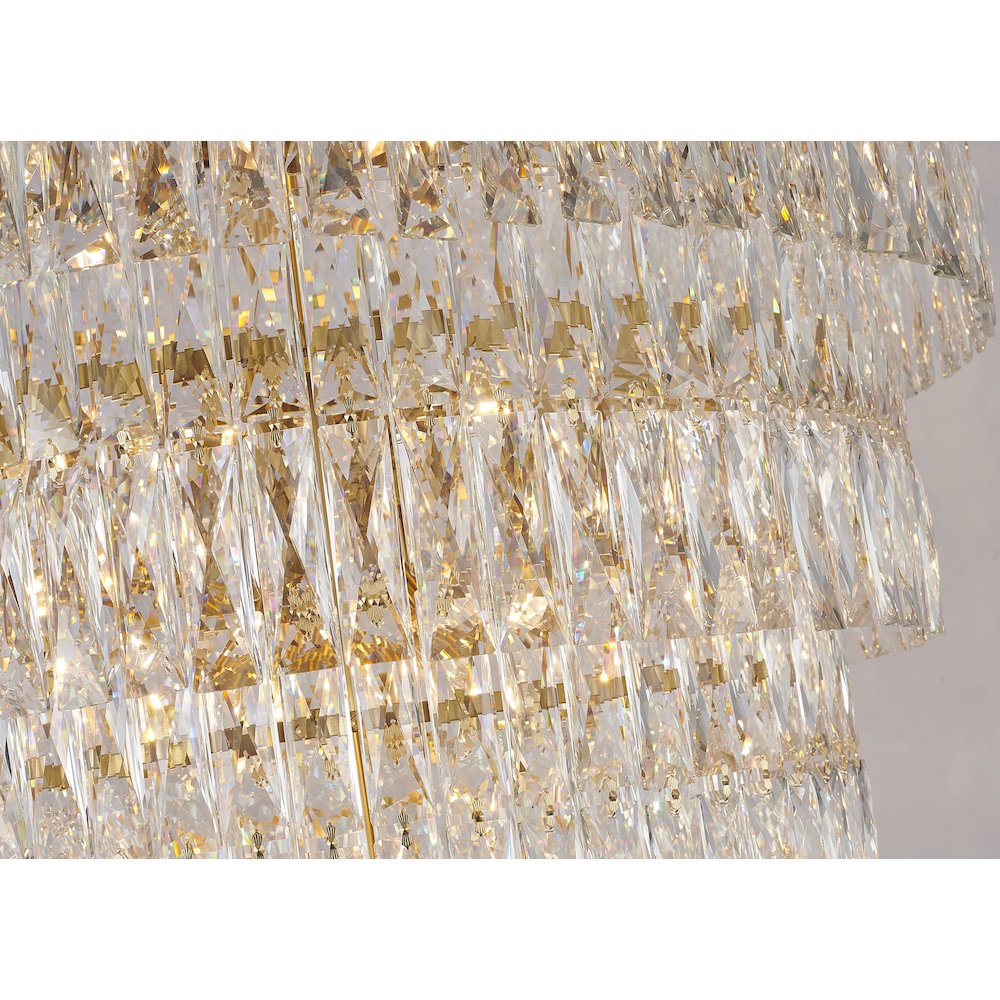 39-Light Gold Chandelier With Clear Hanging Crystals