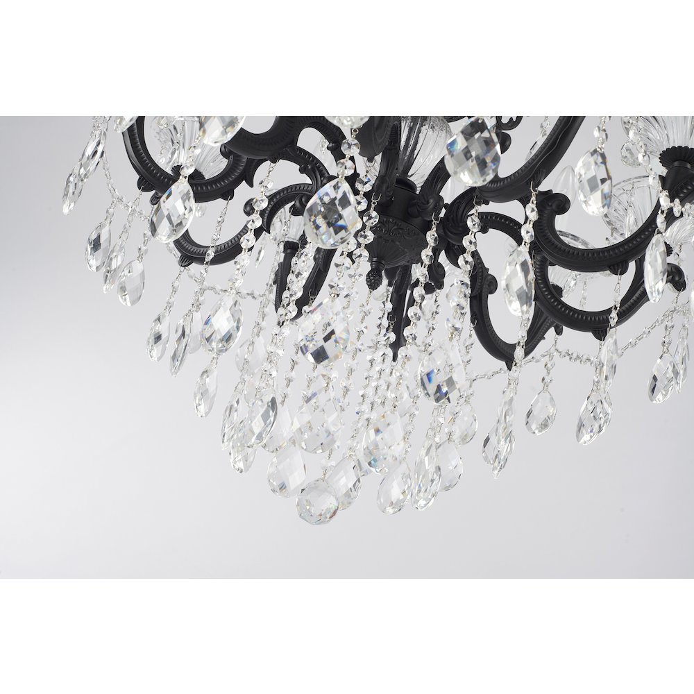 10-Light Satin Black Metal Chandelier With Clear Hanging Crystals