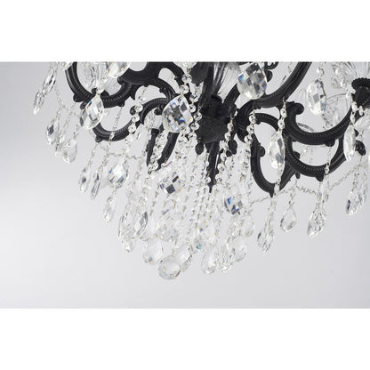 10-Light Satin Black Metal Chandelier With Clear Hanging Crystals