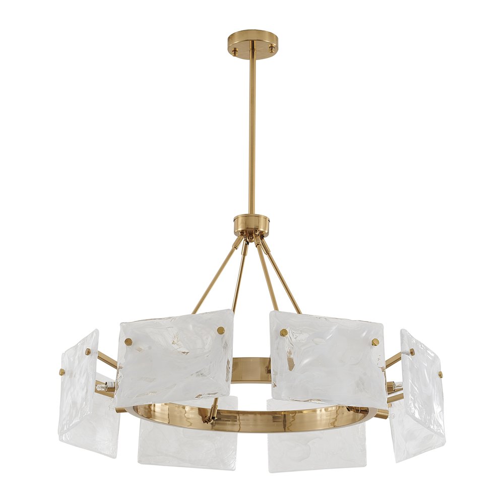 8-Light Gold Chandelier With White Glass Shades