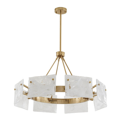 8-Light Gold Chandelier With White Glass Shades
