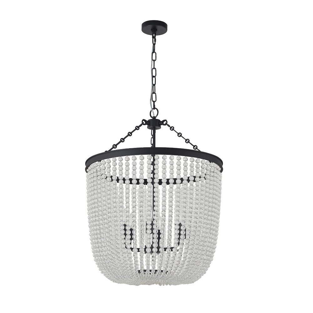 6-Light Satin Black Chandelier With Clear Beaded hanging Glass